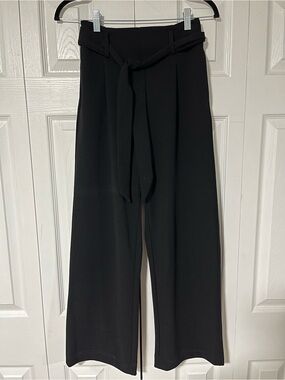 Ardene High-Waist Black Wide-Leg Pants with Tie Belt